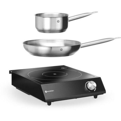 Sada: Indukční vařič 3500W + pánev + pánev na smažení, HENDI, Černá, 220-240V/3500W, 320x395x(H)95mm