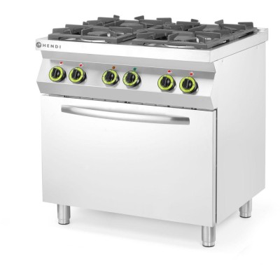 Plynový sporák se 4 hořáky a konvektomatem GN 1/1, HENDI, Kitchen Line, 230V/3000W, 19kW, 800x722x(H)900mm