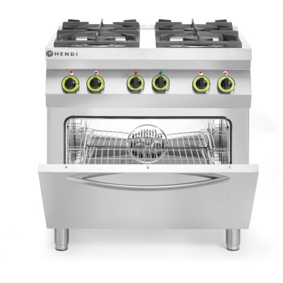Plynový sporák se 4 hořáky a konvektomatem GN 1/1, HENDI, Kitchen Line, 230V/3000W, 19kW, 800x722x(H)900mm