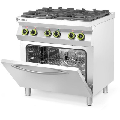 Plynový sporák se 4 hořáky a konvektomatem GN 1/1, HENDI, Kitchen Line, 230V/3000W, 19kW, 800x722x(H)900mm