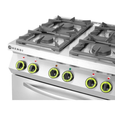 Plynový sporák se 4 hořáky a konvektomatem GN 1/1, HENDI, Kitchen Line, 230V/3000W, 19kW, 800x722x(H)900mm