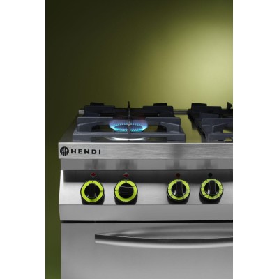 Plynový sporák se 4 hořáky a konvektomatem GN 1/1, HENDI, Kitchen Line, 230V/3000W, 19kW, 800x722x(H)900mm