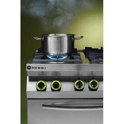 Plynový sporák se 4 hořáky a konvektomatem GN 1/1, HENDI, Kitchen Line, 230V/3000W, 19kW, 800x722x(H)900mm