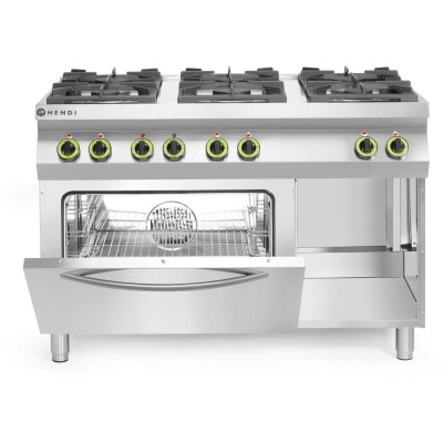 Plynový sporák Kitchen Line 6 hořáků s konvektomatem GN 1/1, HENDI, Kitchen Line, 230V/3000W, 28,5kW, 1200x722x(H)900mm