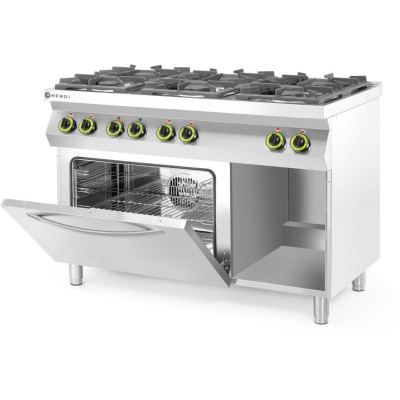 Plynový sporák Kitchen Line 6 hořáků s konvektomatem GN 1/1, HENDI, Kitchen Line, 230V/3000W, 28,5kW, 1200x722x(H)900mm