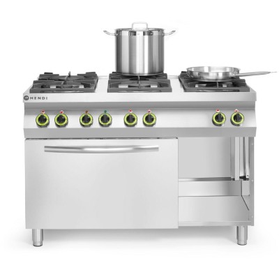Plynový sporák Kitchen Line 6 hořáků s konvektomatem GN 1/1, HENDI, Kitchen Line, 230V/3000W, 28,5kW, 1200x722x(H)900mm