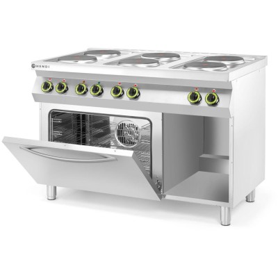 Elektrický vařič Kitchen Line – 6 plotýnek s konvektomatem GN 1/1, HENDI, Kitchen Line, 400V/18600W, 1200x700x(H)900mm