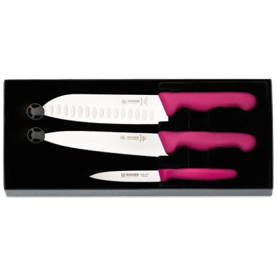 Set nožů, růžový – Santoku, kuchařský, Fresh