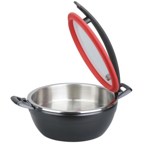 Chafing Artisan kulatý s červeným víkem a černou rukojeti, 449x330x209 mm, 4,5 l