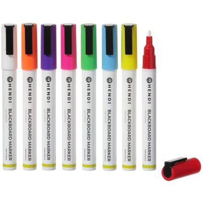 Fixy na tabuli 3 mm, HENDI, 1x bílý, 1x červený, 1x modrý, 1x zelený, 1x žlutý, 1x fialový, 1x oranžový a 1x růžový