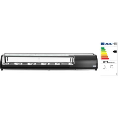 Stojan na Sushi, Arktic, Kapacita: 5x GN 1/2 (V)40 mm (včetně nádob)., Černá, 220-240V/190W, 1800x420x(H)265mm