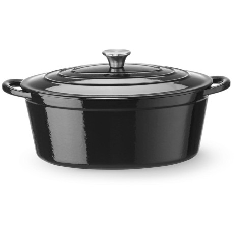 Litinový kastrol smaltovaný, HENDI, 6,88L, Černá, 405x255x(H)134mm