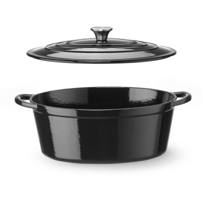 Litinový kastrol smaltovaný, HENDI, 6,88L, Černá, 405x255x(H)134mm