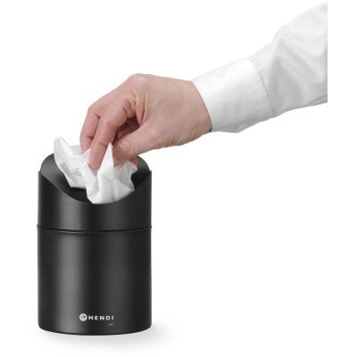 Odpadkový koš na stolek s otočným krytem, HENDI, 1,2L, Černá, ⌀120x(H)165mm