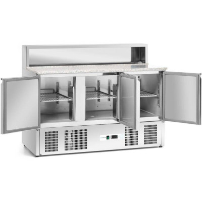 Chladicí stůl na pizzu, 3-dveřový, 400 l, s nástavbou | FORGAST FG07203