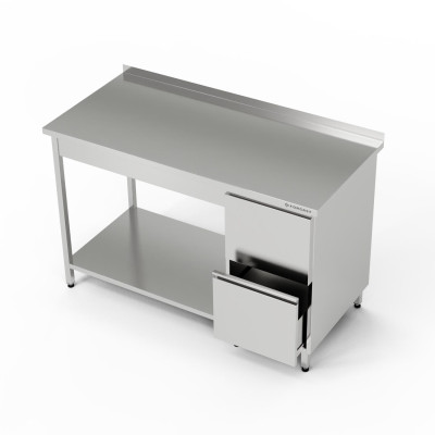 Nerezový pracovní stůl s blokem zásuvek a spodní policí 190x60x85 cm | FORGAST