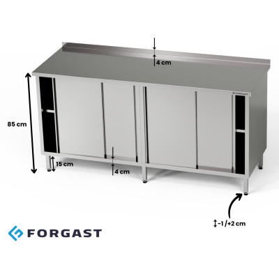 Nerezový pracovní stůl se 2 skříňkami 250x70x85 cm | FORGAST