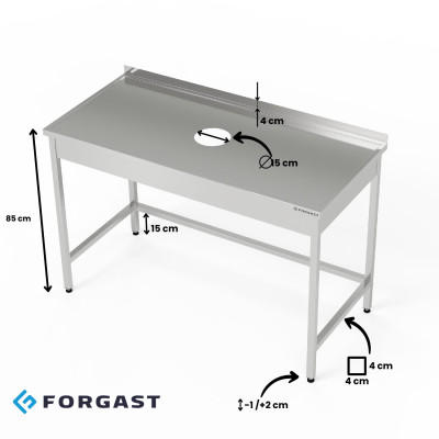 Nerezový stůl s otvorem pro odpad 190x60x85 cm | FORGAST