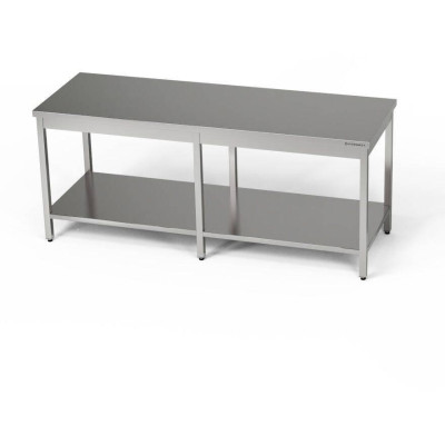 Nerezový centrální pracovní stůl s policí 230x70x85 cm | FORGAST