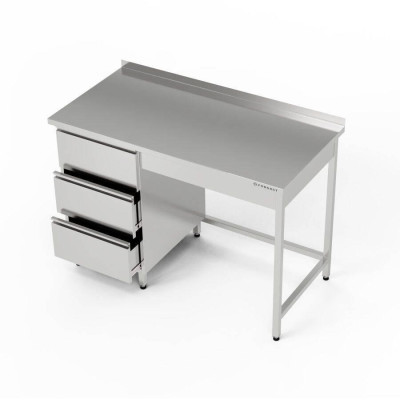 Nerezový pracovní stůl s blokem zásuvek 190x60x85 cm | FORGAST