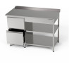 Nerezový pracovní stůl s blokem zásuvek a dvěma policemi 180x70x85 cm | FORGAST