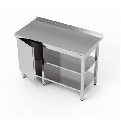 Nerezový pracovní stůl se skříňkou a dvěma policemi 210x60x85 cm | FORGAST