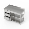 Nerezový pracovní stůl s blokem zásuvek a dvěma policemi 110x70x85 cm | FORGAST