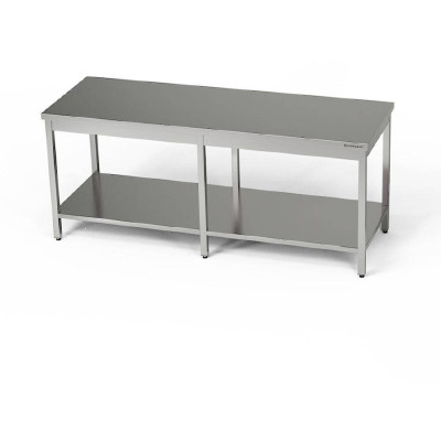 Nerezový centrální pracovní stůl s policí 260x80x85 cm | FORGAST