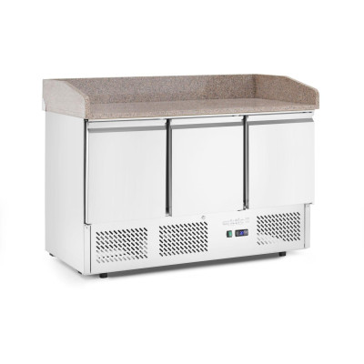 Třídveřový chladicí vozík na pizzu se skleněným nástavcem a žulovou pracovní deskou, Arktic, 254L, 230V/400W, 1400x700x(H)1491mm
