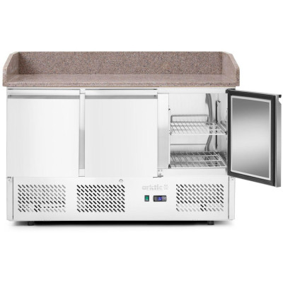 Třídveřový chladicí vozík na pizzu se skleněným nástavcem a žulovou pracovní deskou, Arktic, 254L, 230V/400W, 1400x700x(H)1491mm