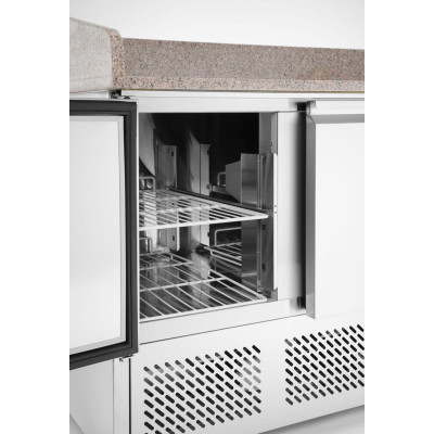 Třídveřový chladicí vozík na pizzu se skleněným nástavcem a žulovou pracovní deskou, Arktic, 254L, 230V/400W, 1400x700x(H)1491mm