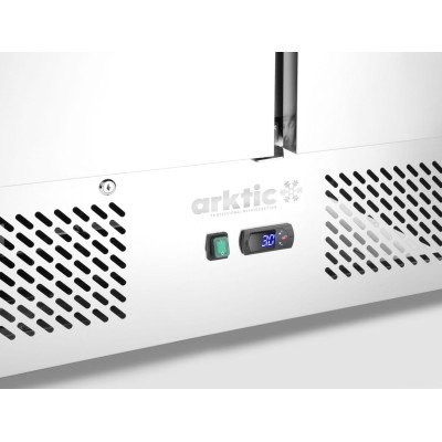 Třídveřový chladicí vozík na pizzu se skleněným nástavcem a žulovou pracovní deskou, Arktic, 254L, 230V/400W, 1400x700x(H)1491mm