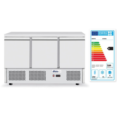 Třídveřový chladicí vozík na pizzu se skleněným nástavcem a žulovou pracovní deskou, Arktic, 254L, 230V/400W, 1400x700x(H)1491mm
