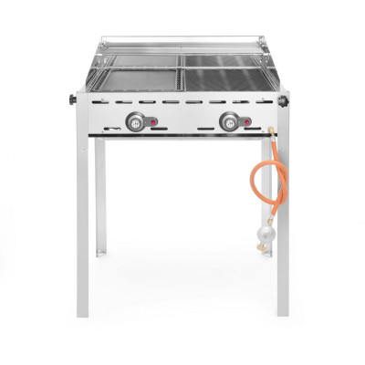 Plynový gril se 2 hořáky, HENDI, Profi Line, Smaltovaná litinová plotýnka a mřížka o velikosti GN 1/1, 11,6kW, 740x615x(H)825mm