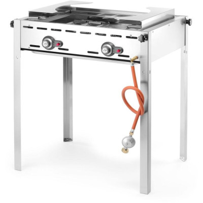 Plynový gril se 2 hořáky, HENDI, Profi Line, Smaltovaná litinová plotýnka a mřížka o velikosti GN 1/1, 11,6kW, 740x615x(H)825mm