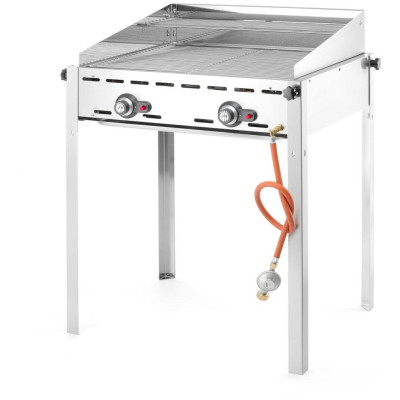 Plynový gril se 2 hořáky, HENDI, Profi Line, Smaltovaná litinová plotýnka a mřížka o velikosti GN 1/1, 11,6kW, 740x615x(H)825mm
