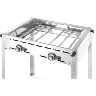 Plynový gril se 2 hořáky, HENDI, Profi Line, Smaltovaná litinová plotýnka a mřížka o velikosti GN 1/1, 11,6kW, 740x615x(H)825mm