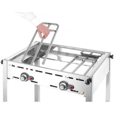 Plynový gril se 2 hořáky, HENDI, Profi Line, Smaltovaná litinová plotýnka a mřížka o velikosti GN 1/1, 11,6kW, 740x615x(H)825mm
