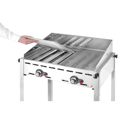 Plynový gril se 2 hořáky, HENDI, Profi Line, Smaltovaná litinová plotýnka a mřížka o velikosti GN 1/1, 11,6kW, 740x615x(H)825mm