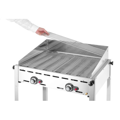 Plynový gril se 2 hořáky, HENDI, Profi Line, Smaltovaná litinová plotýnka a mřížka o velikosti GN 1/1, 11,6kW, 740x615x(H)825mm