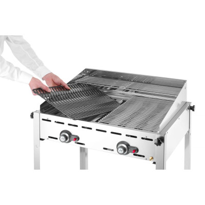 Plynový gril se 2 hořáky, HENDI, Profi Line, Smaltovaná litinová plotýnka a mřížka o velikosti GN 1/1, 11,6kW, 740x615x(H)825mm