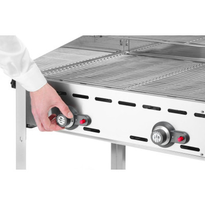 Plynový gril se 2 hořáky, HENDI, Profi Line, Smaltovaná litinová plotýnka a mřížka o velikosti GN 1/1, 11,6kW, 740x615x(H)825mm