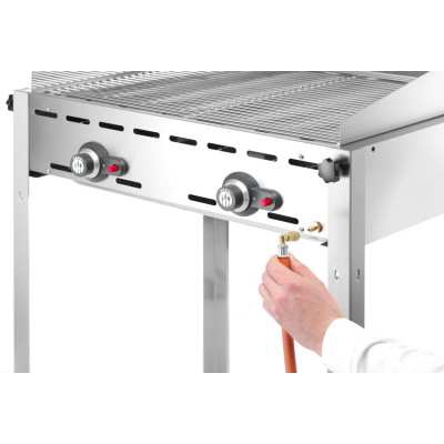 Plynový gril se 2 hořáky, HENDI, Profi Line, Smaltovaná litinová plotýnka a mřížka o velikosti GN 1/1, 11,6kW, 740x615x(H)825mm