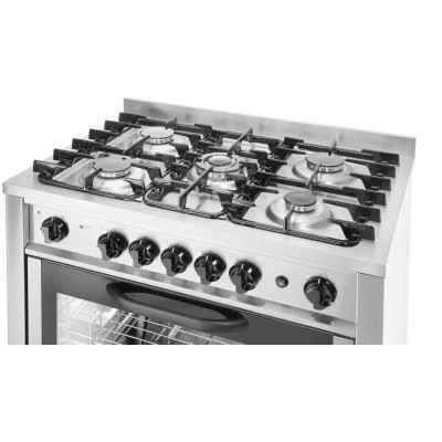 Plynový sporák - 5 hořáků s elektrickou troubou, HENDI, Kitchen Line, Stříbrná, 230V/2900W, 14,3kW, 900x653x(H)900mm