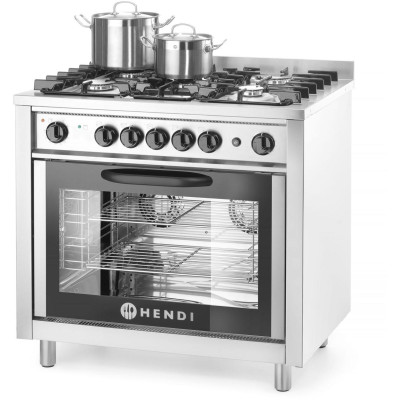 Plynový sporák - 5 hořáků s elektrickou troubou, HENDI, Kitchen Line, Stříbrná, 230V/2900W, 14,3kW, 900x653x(H)900mm
