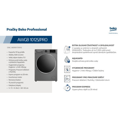 pračka Beko profesionál AWGB 1012S/PRO
