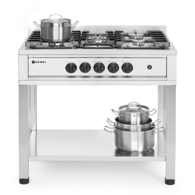 Plynový sporák - 5 hořáků, otevřený rám, HENDI, Kitchen Line, 14,3kW, 900x640x(H)910mm