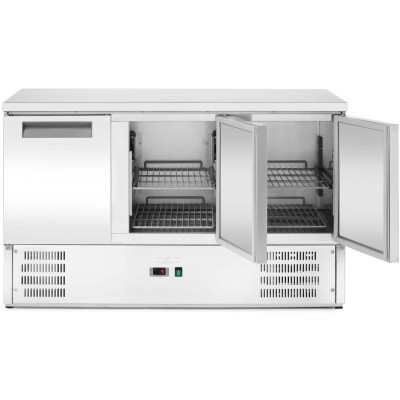 Třídveřový chladicí stůl s pracovní deskou a podstavcem, Arktic, 219L, 230V/152W, 700x1365x(H)855mm
