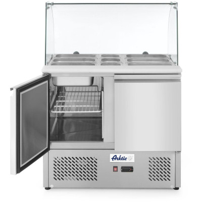 Dvoudveřový chlazený salátový stůl se skleněným nástavcem, Arktic, 169L, 230V/310W, 700x900x(H)1300mm