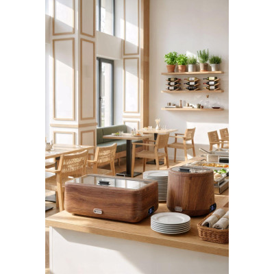Chafing dish UNIQ, HENDI, designed by Robert Bronwasser, GN 1/1, Dřevo, 230V/700W, 607x402x(H)245mm